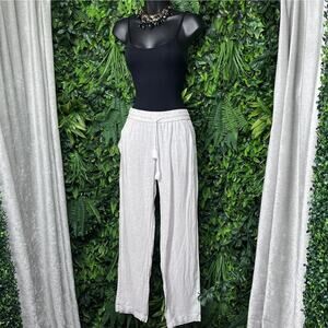 NICOLE MILLER‎ Pants Women Small Khaki 100% Linen Stretch Tie Waist 2242